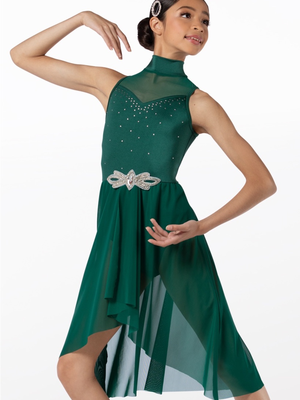 Weissman Dark Emerald High-Neck Dance Costume with Rhinestone Belt